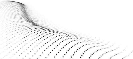 Wave of moving particles on a white background. Big data transfer. Abstract vector 3d illustrations.