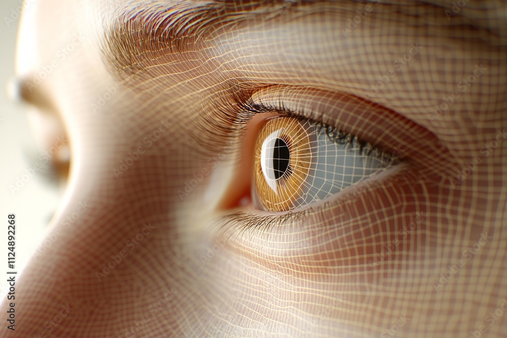 Poster close-up view of a human eye showcasing intricate details and textures in digital format representin