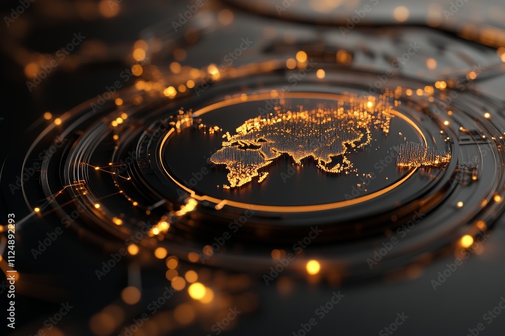 Poster digital representation of asia with glowing networks on a dark background during the night