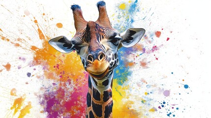 Colorful Giraffe with Vibrant Splash Background
