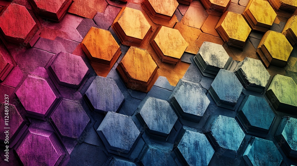 Aufkleber colorful hexagonal concrete structure forming a geometric pattern