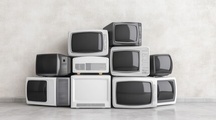 Obsolete electronics, a collection of vintage televisions representing past entertainment and broadcast technology