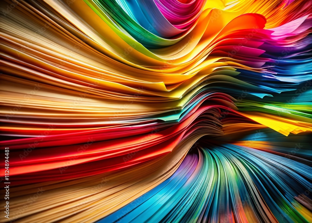 Poster captivating long exposure photography of colorful paper arrangements creating dynamic swirls and pat