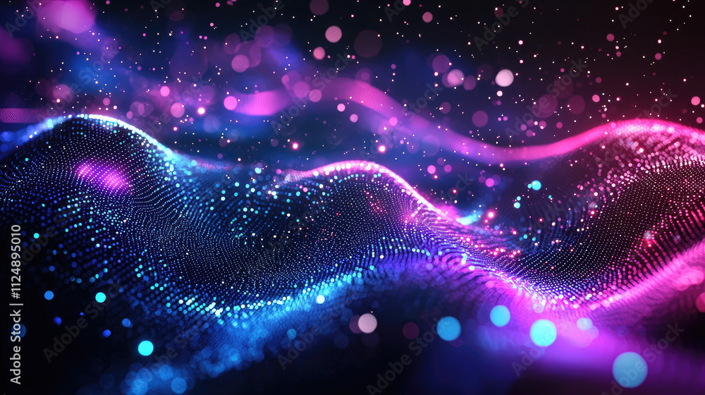 Poster futuristic abstract background with dark techno elements and vibrant neon waves for modern design pr