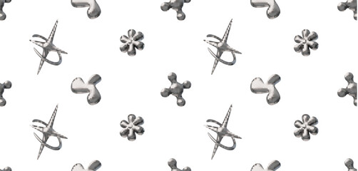 Vector 3D seamless illustration with abstract chrome liquid shapes pattern in Y2K style.