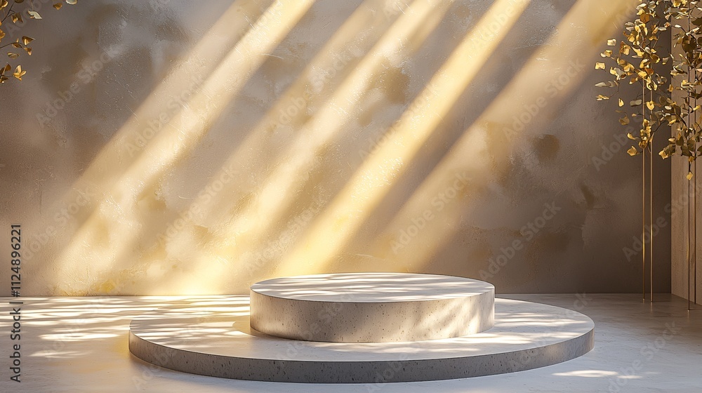 Poster sunlit minimalist concrete podium display platform background