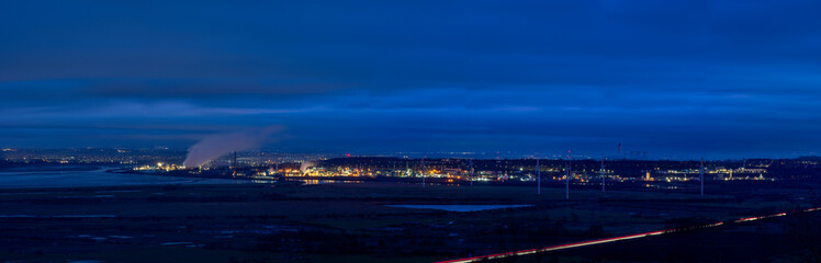 Panorama of industrial architecture and skyline in twilight