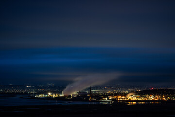 Industrial architecture and skyline in twilight