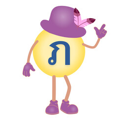 A set of Thai letters or Thai fonts, bright colors, cartoon style. Cartoon illustrations are examples for children, home or kindergarten decorations.