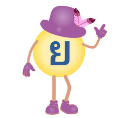 A set of Thai letters or Thai fonts, bright colors, cartoon style. Cartoon illustrations are examples for children, home or kindergarten decorations.