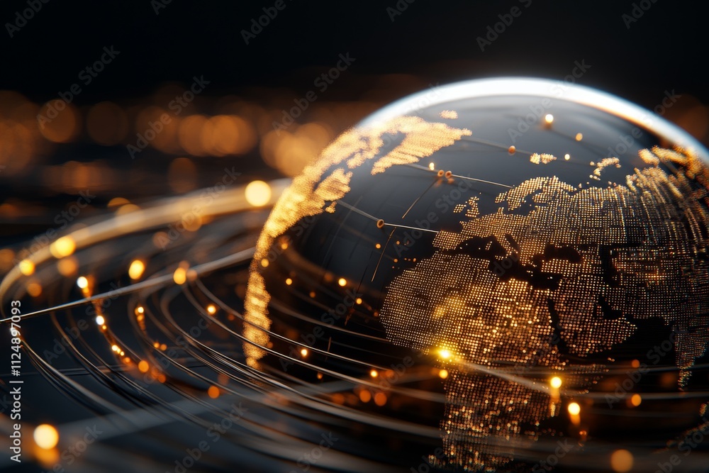 Aufkleber abstract representation of a globe surrounded by glowing lines at night showcasing global connectivi