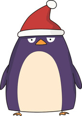 Cartoon Penguin with Santa Hat - Holiday Season, Christmas Cheer, Adorable Winter Bird Illustration