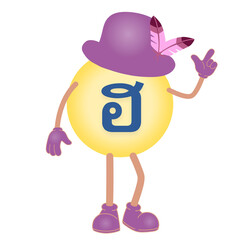 A set of Thai letters or Thai fonts, bright colors, cartoon style. Cartoon illustrations are examples for children, home or kindergarten decorations.