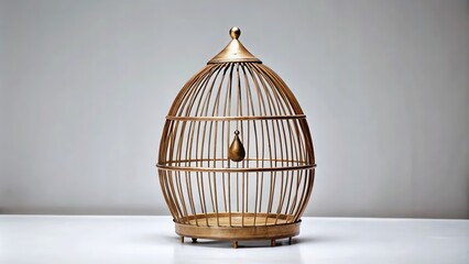 A Gold-Colored Birdcage with a Teardrop Ornament