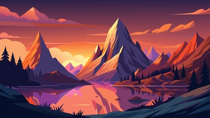 A mountain range with a lake in the foreground