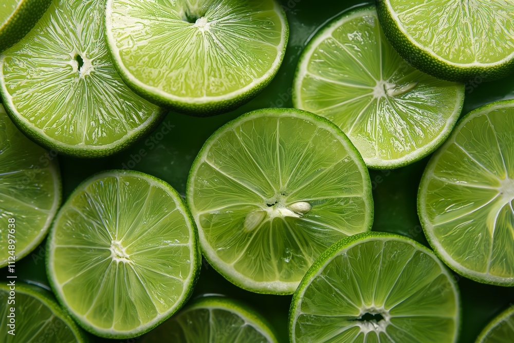 Aufkleber a close up of green lime slices. the slices are arranged in a pattern, with some overlapping and oth