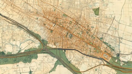 Urban Map Highlighting Major Roads and Landmarks