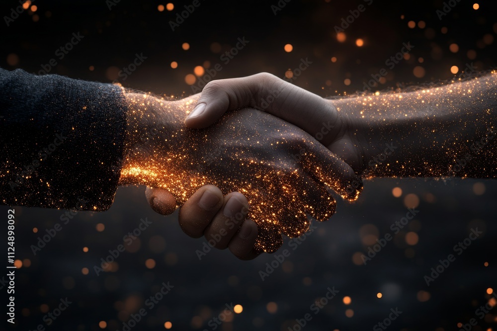 Aufkleber sparkling handshake symbolizing partnership and unity in a dark setting