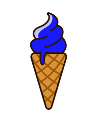Blue ice cream waffle cones. Melting ice cream illustration PNG. Vanilla, blueberry. Transparent background