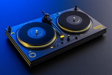 A simple geometric design of a dual-turntable setup with glowing highlights, emphasizing symmetry and style