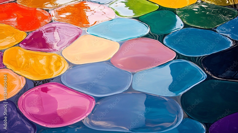 Poster colorful irregular rounded shapes creating a vibrant abstract mosaic