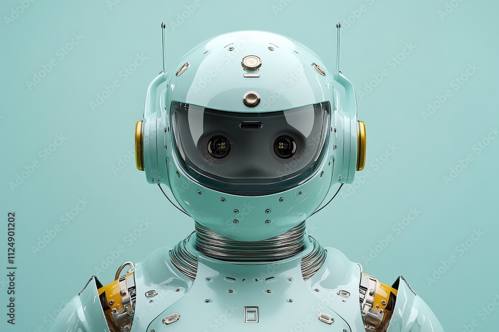 Aufkleber robotic astronaut with a sleek design and futuristic features posing against a smooth pastel backgro
