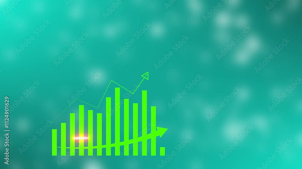 Poster dynamic financial growth visualization with rising bars and upward trend chart on a dark background 