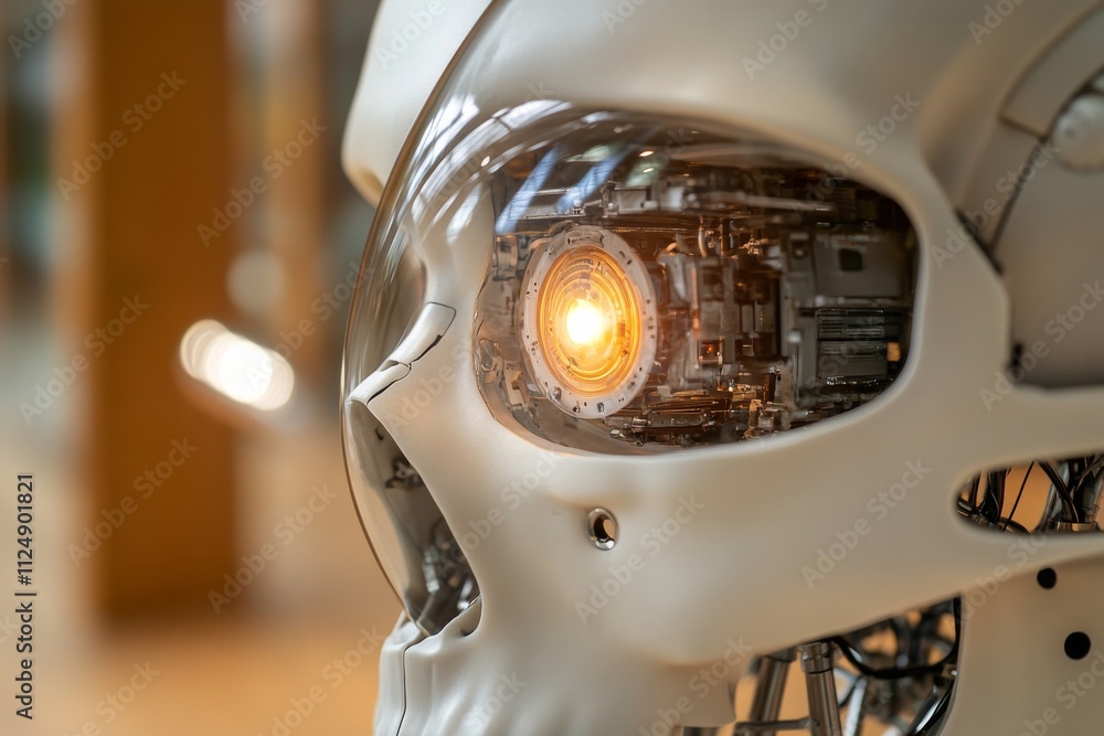 Aufkleber robotic skull with glowing eye highlighting advanced technology and innovation in artificial intelli
