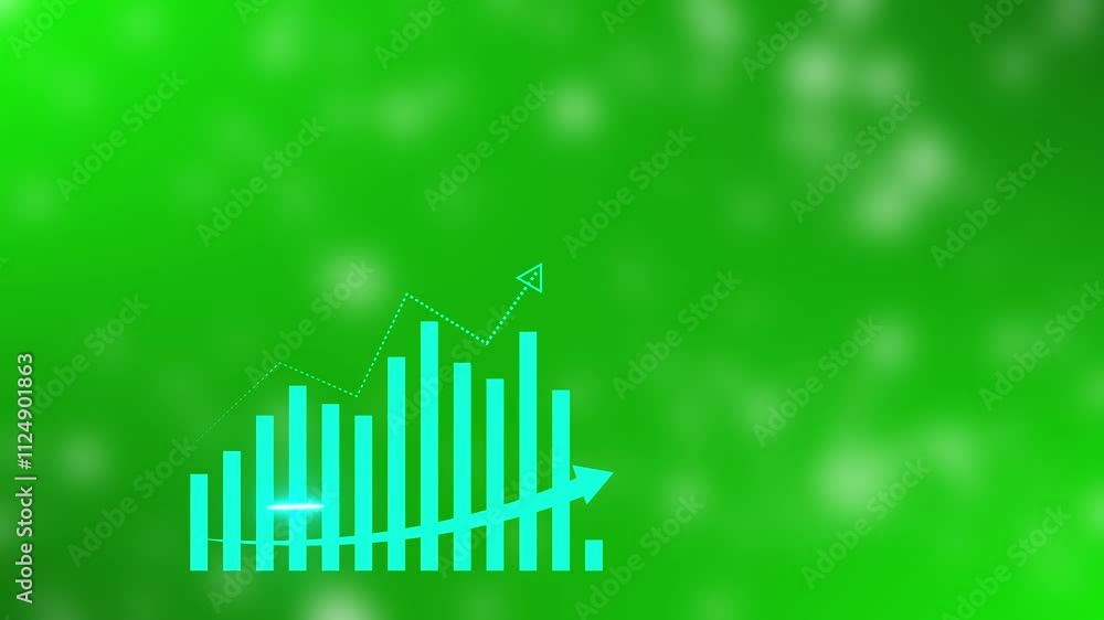 Poster dynamic financial growth visualization with rising bars and upward trend chart on a dark background 