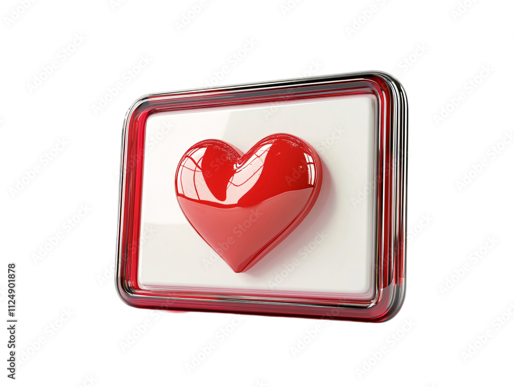 Poster a glossy red heart shape embedded in a rectangular frame, radiating warmth and affection on transpar
