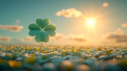 Four Leaf Clover at Sunset  Lucky Charm  Good Fortune