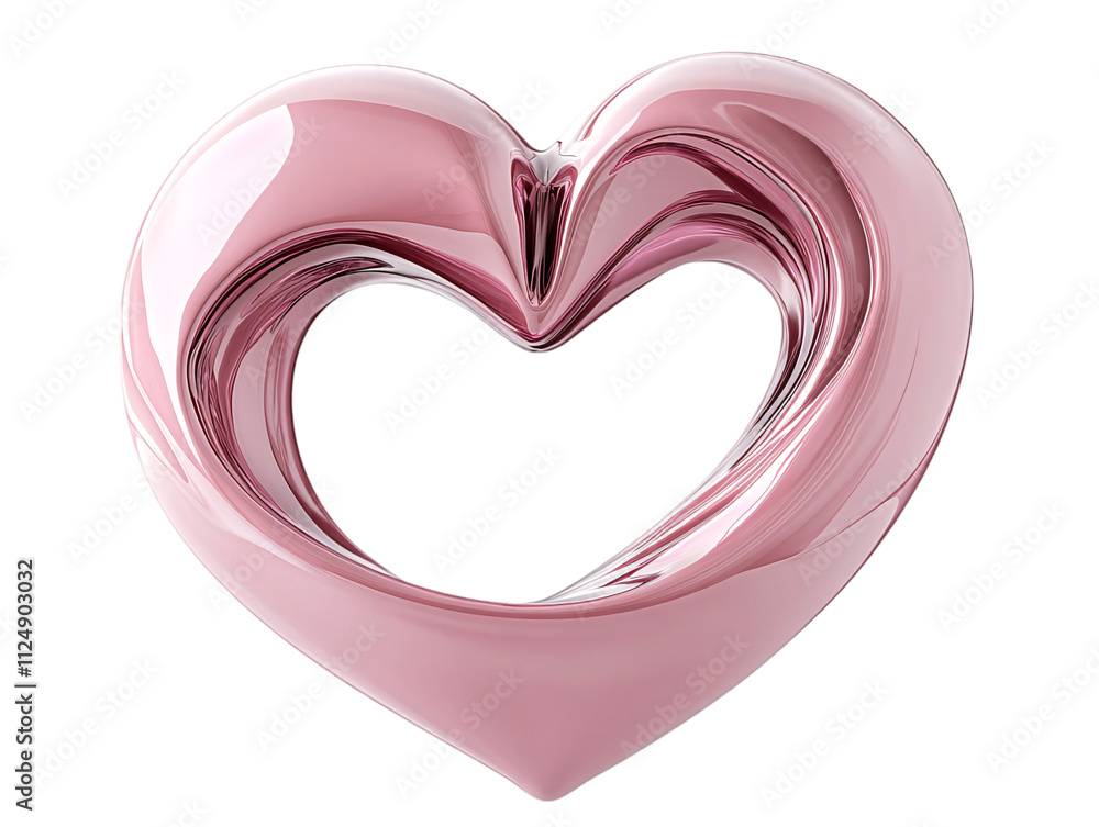 Poster a shiny, pink heart shape with smooth curves, symbolizing love and affection on transparent backgrou