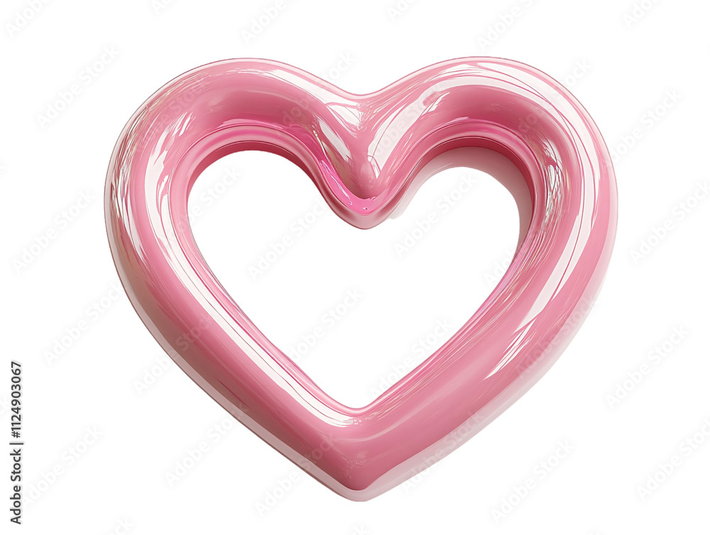 Poster a glossy pink heart shape with a smooth surface, showcasing a flowing design and a hollow center on 