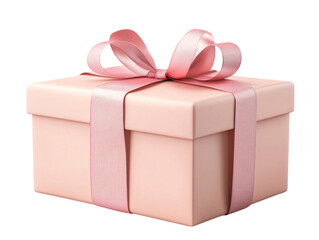 Fototapeta premium A beautifully wrapped pink gift box adorned with a delicate ribbon, perfect for special occasions and celebrations on transparent background.
