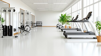 Modern Fitness Center Interior with Treadmills and Exercise Equipment in Bright Space