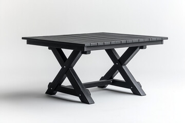 Photo studio d'une table d'ext&eacute;rieur moderne noire avec design &eacute;pur&eacute;, id&eacute;ale pour un patio ou un jardin, sur fond blanc