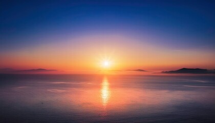 Fototapeta premium Golden Hour Above the Clouds: A breathtaking panorama of a sunrise over a sea of clouds, bathed in the warm hues of golden hour. The sun peeks through the mist.