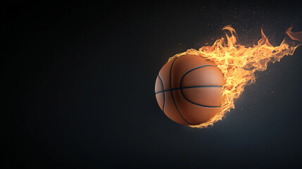 Fototapeta premium Fiery Passion: A basketball ablaze with fiery passion against a dark background, symbolizing the intensity, determination, and drive of competitive sports. 