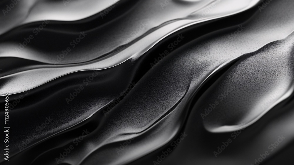 Poster Dark metallic waves flowing and creating abstract pattern