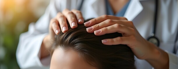Gentle hands, careful touch. A doctor examines a patient's hair, searching for answers and offering care.