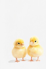 Fototapeta premium Watercolor painting of two adorable newborn chicks standing on a clean white background