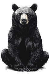 Fototapeta premium Black bear sitting down, hand-drawn style, white background