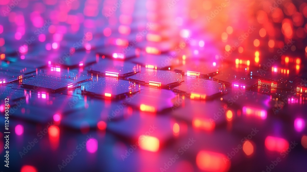Poster abstract hexagonal circuit board glowing pink red