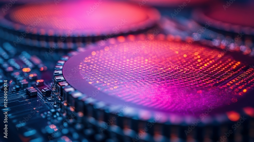 Aufkleber closeup view of illuminated microchip processors