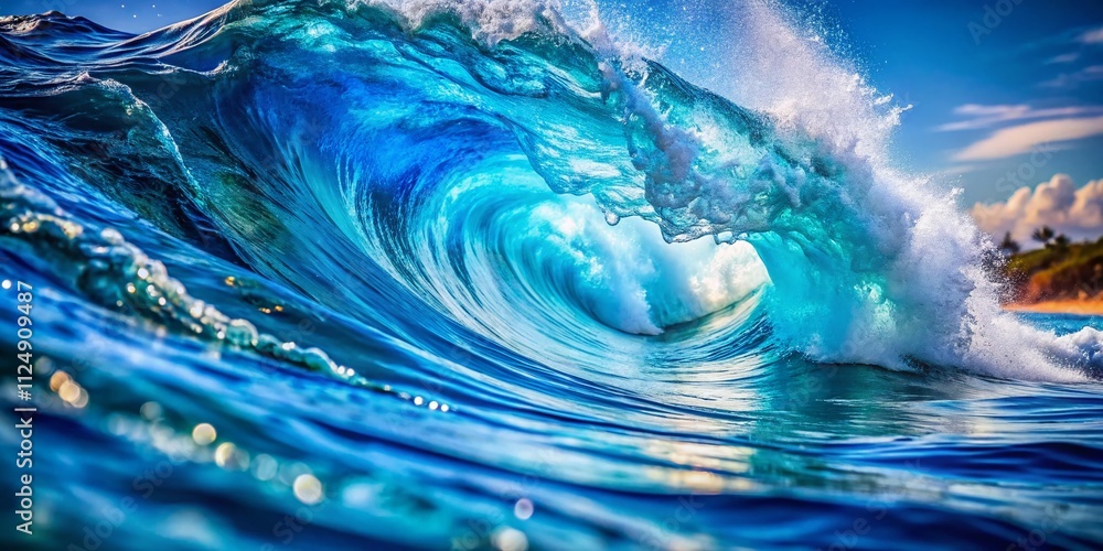 Poster captivating macro photography of blue ocean waves showcasing intricate patterns and textures beneath