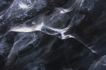 Detailed, close-Up Of Ice In An Ice Cave. Blue pattern, texture. Southern Iceland. Copy space for text or background.