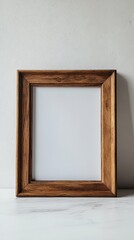 Elegant Wooden Frame on White Desk with Bright Daylight