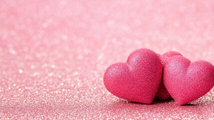 Fototapeta premium Sparkling Pink Hearts on Glittery Background for Romantic Decorations