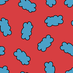 Seamless Clouds on Red Background. Floating Clouds. Seamless Pattern with Blue Cloud.