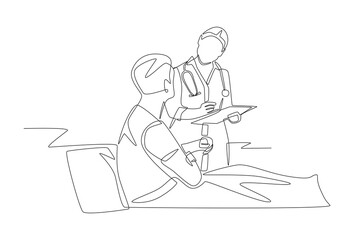 Nurse checking patient. Visiting nurse concept one-line drawing